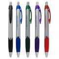 Union Printed "Vages" Silver Barrel Clicker Pen w/ Colored Rubber Grip
